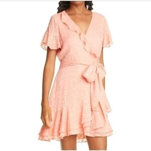 Tanya Taylor Bianka li Women Pink Salmo Floral Jacquard Ruffle Wrap Dress Size 2